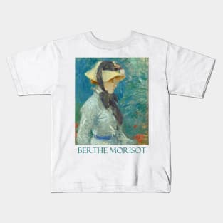 Young Woman with a Straw Hat by Berthe Morisot Kids T-Shirt